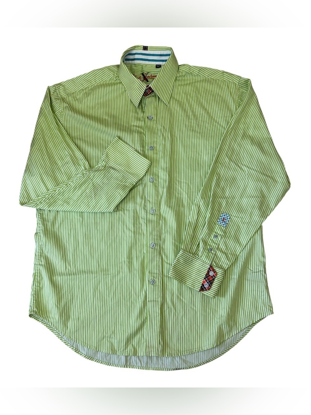 Robert Graham X Classic Green Striped Dress Shirt Turn up Cuffs Size 3XL